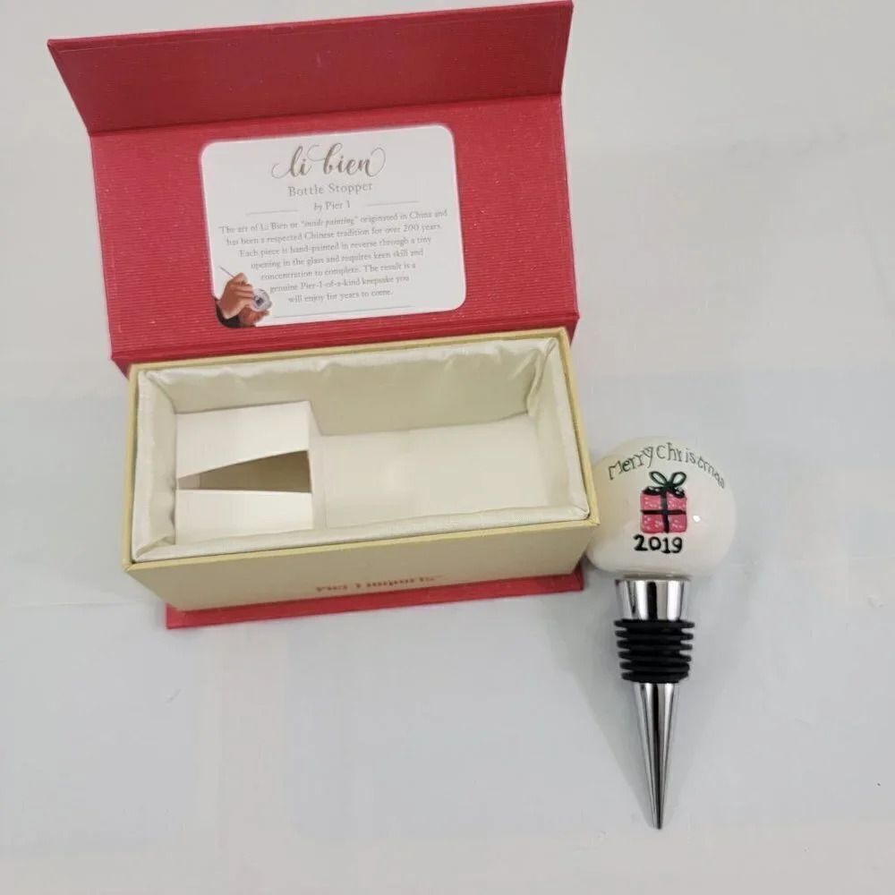 Pier 1 Imports Li Bien Hand Painted Bottle Stopper MERRY CHRISTMAS 2019 Topper